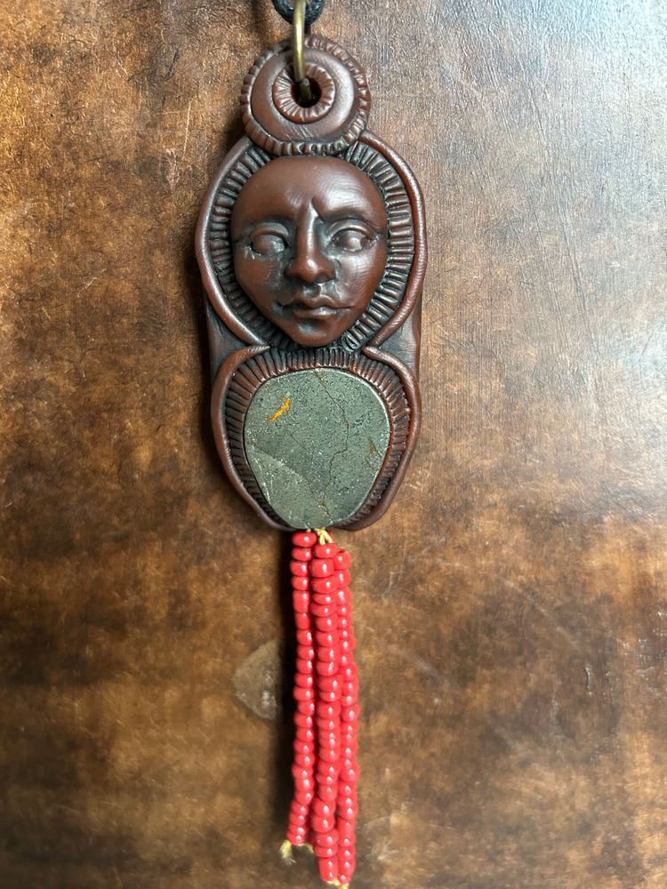 Pyrite Goddess with Red Beaded Tassel