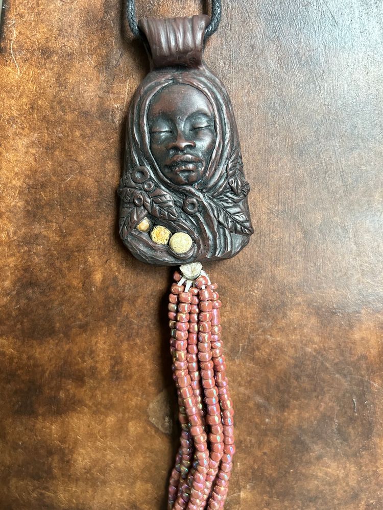 Crone Goddess Pendant with Beaded Tassel and Jasper