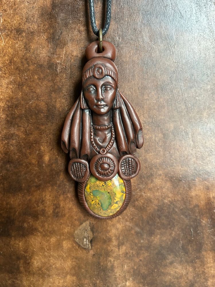 Art Nouveau Goddess Pendant with Fruitcake Jasper 
