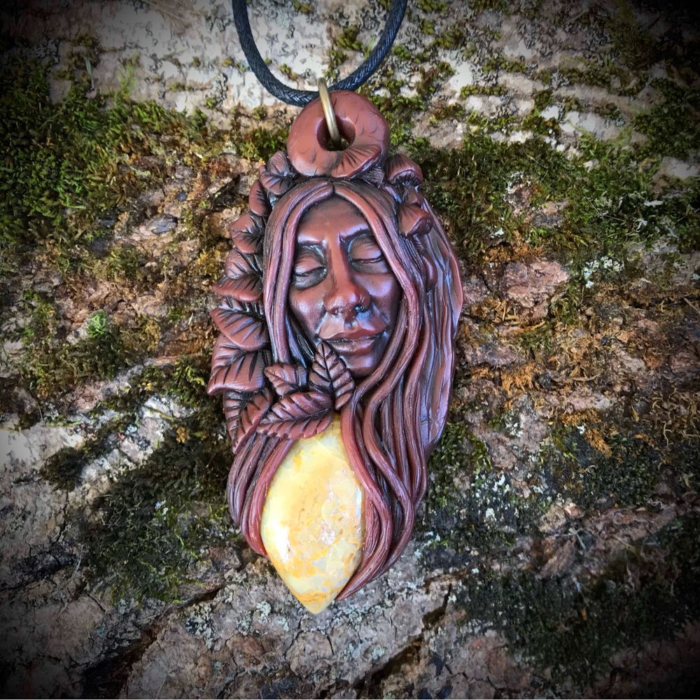 Clay Goddess Necklace with Green Opal
