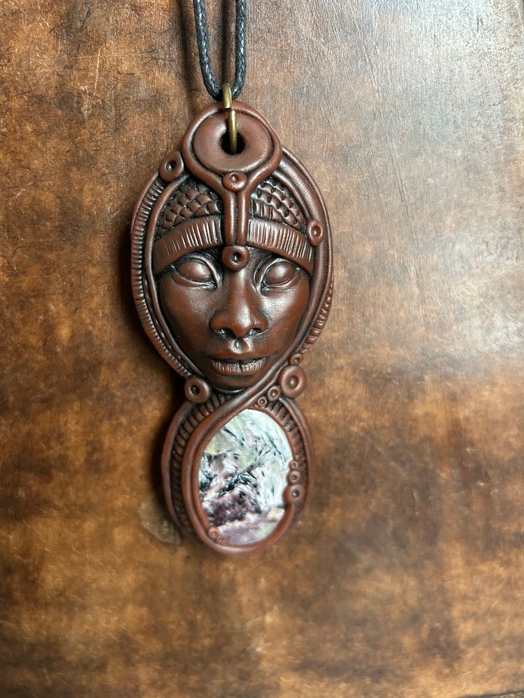 Smiling Goddess Pendant with Charoite Gemstone 